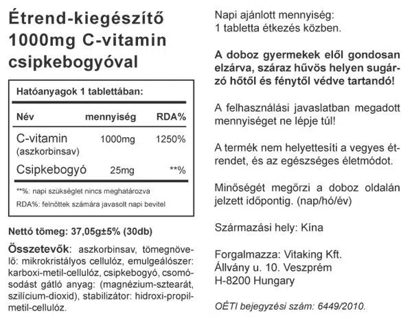 Vitaking C-vitamin 1000mg tabletta - 30 Vitaking C-vitamin 1000mg tabletta - 30