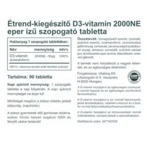 Vitaking D3-vitamin 2000NE epres ízű szopogató tabletta - 90db - Image 3 Vitaking D3-vitamin 2000NE epres ízű szopogató tabletta - 90db - Image 3