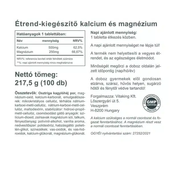 Vitaking Kalcium + Magnézium tabletta - 100 Vitaking Kalcium + Magnézium tabletta - 100