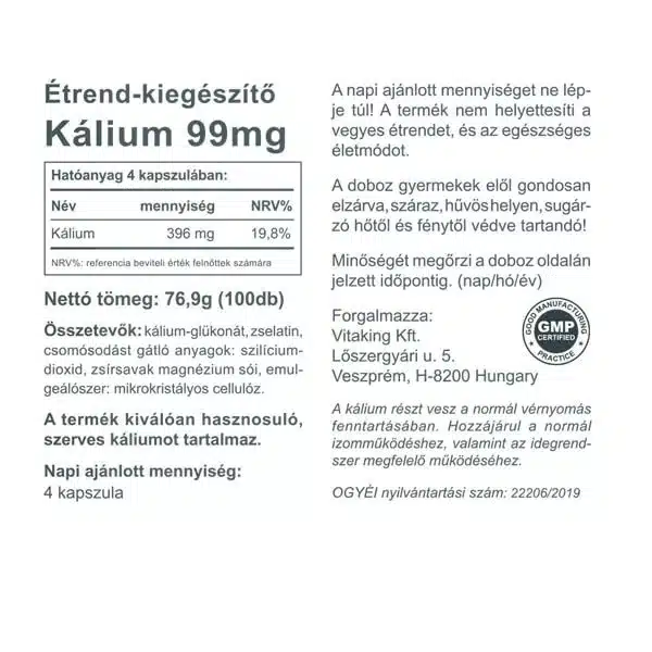 Vitaking Kálium Potassium 99mg kapszula Vitaking Kálium Potassium 99mg kapszula