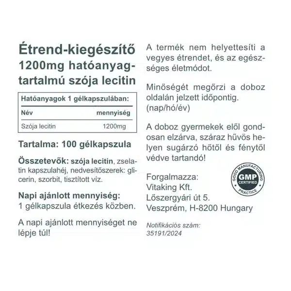 Vitaking Lecitin lágyzselatin kapszula Vitaking Lecitin lágyzselatin kapszula