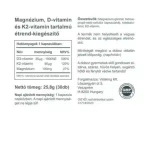 Vitaking Magne Trio Mg + K2 + D3-vitamin kapszula Vitaking Magne Trio Mg + K2 + D3-vitamin kapszula