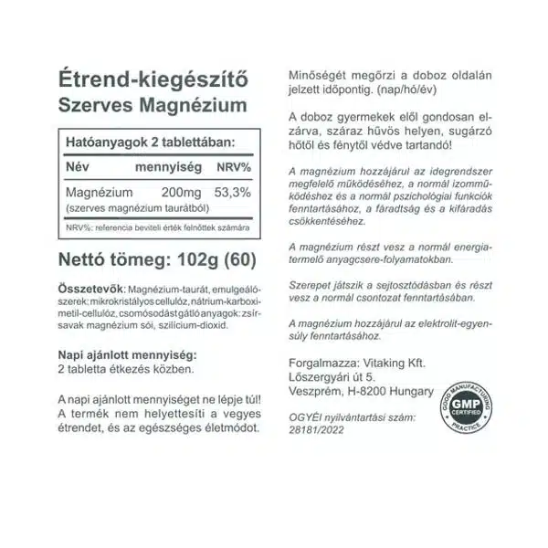 Vitaking Magnézium Taurát tabletta - 60 Vitaking Magnézium Taurát tabletta - 60