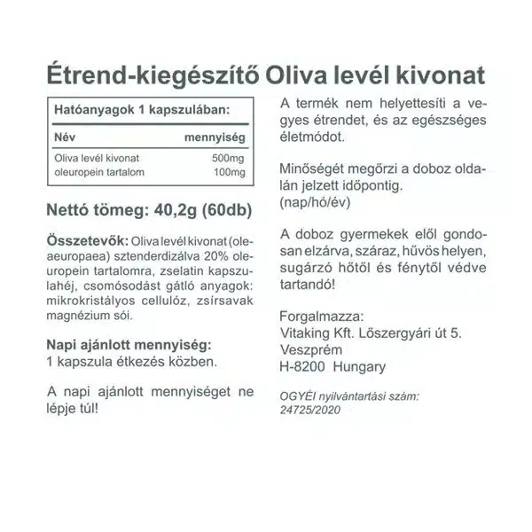 Vitaking Oliva levél - olajfalevél kivonat Vitaking Oliva levél - olajfalevél kivonat