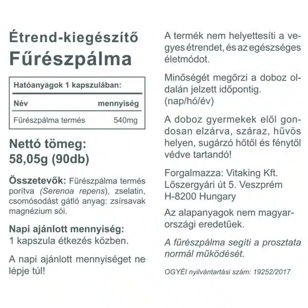 Vitaking Saw Palmetto (Fűrészpálma, Szabalpálma, Törpepálma) kapszula - 90db - Image 3 Vitaking Saw Palmetto (Fűrészpálma, Szabalpálma, Törpepálma) kapszula - 90db - Image 3