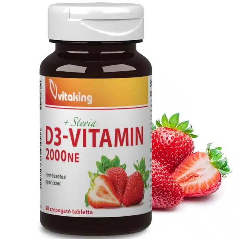 Vitaking D3-vitamin 2000NE epres ízű szopogató tabletta - 90db Vitaking D3-vitamin 2000NE epres ízű szopogató tabletta - 90db