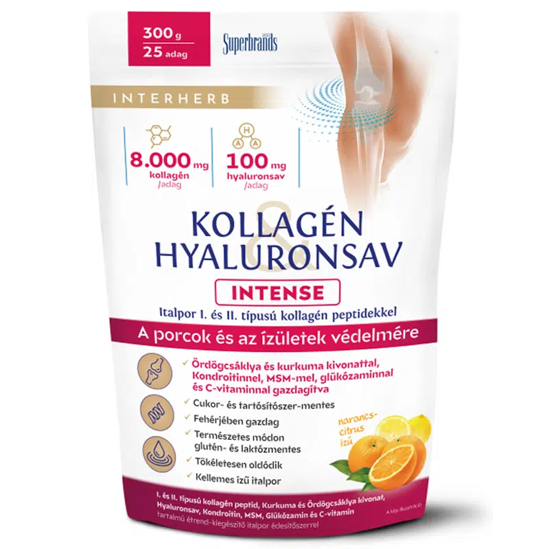 Interherb Kollagén & Hialuronsav Intense porcépítő narancs-citrus ízű italpor - 300g Interherb Kollagén & Hialuronsav Intense porcépítő narancs-citrus ízű italpor - 300g