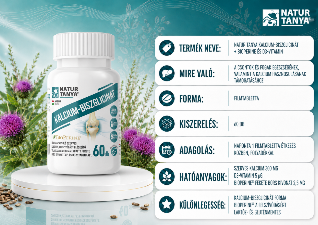 Natur Tanya Kalcium-Biszglicinát + BioPerine és D3-vitamin 