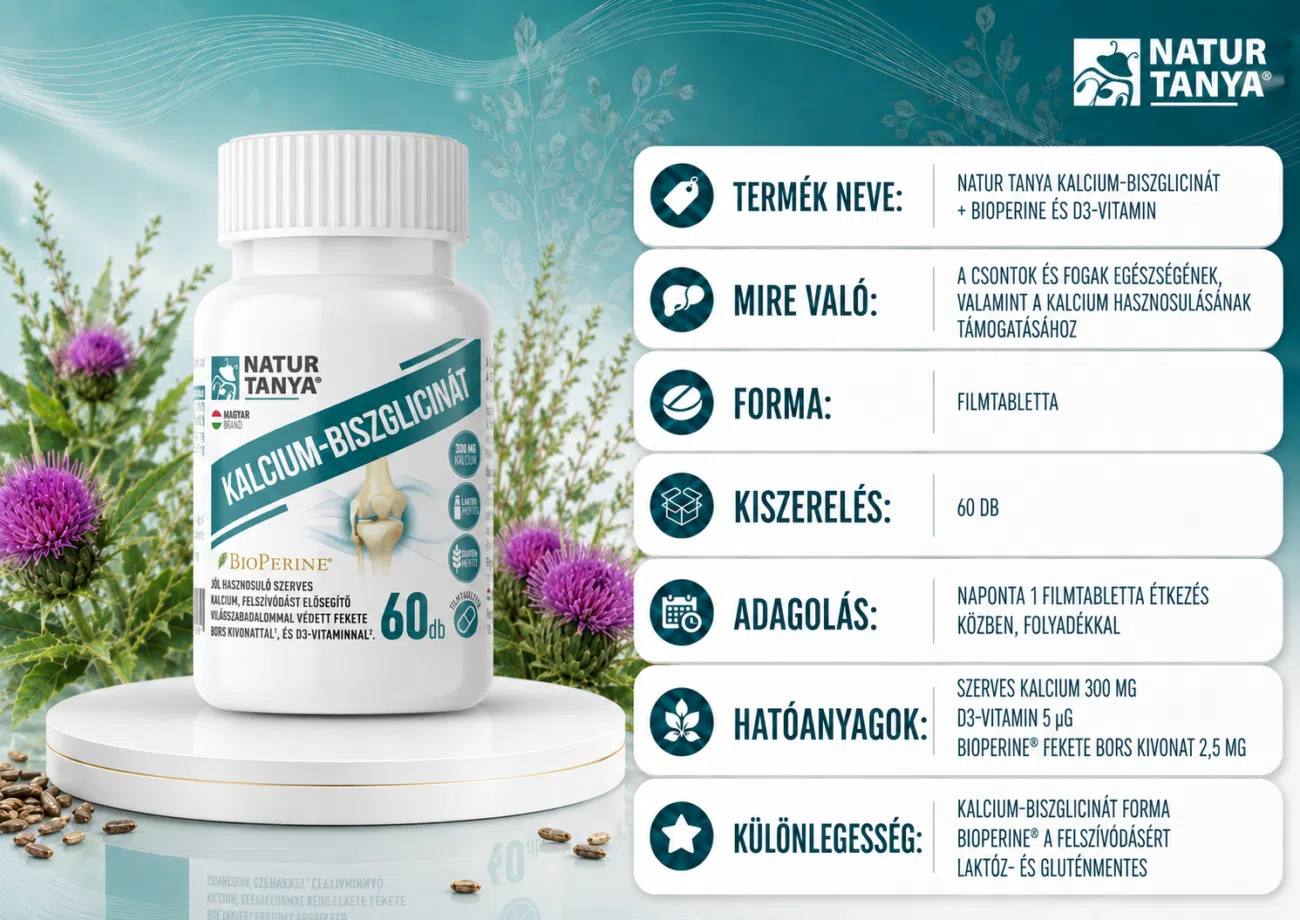 Natur Tanya Kalcium-Biszglicinát + BioPerine és D3-vitamin 