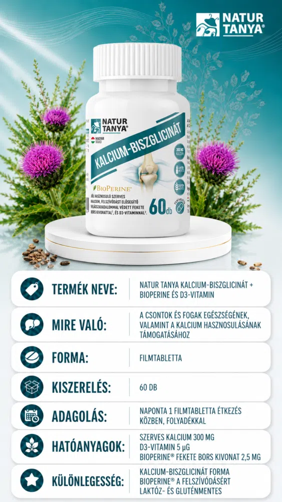 Natur Tanya Kalcium-Biszglicinát + BioPerine és D3-vitamin 