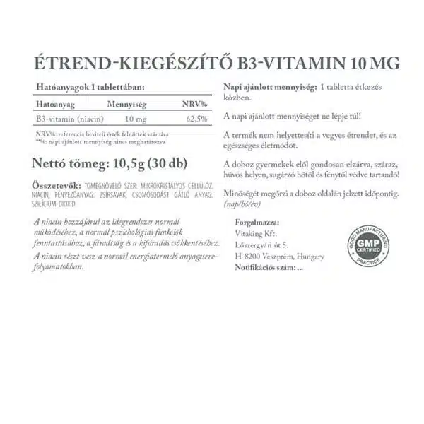 Vitaking Niacin (B3-vitamin) tabletta - 30 Vitaking Niacin (B3-vitamin) tabletta - 30