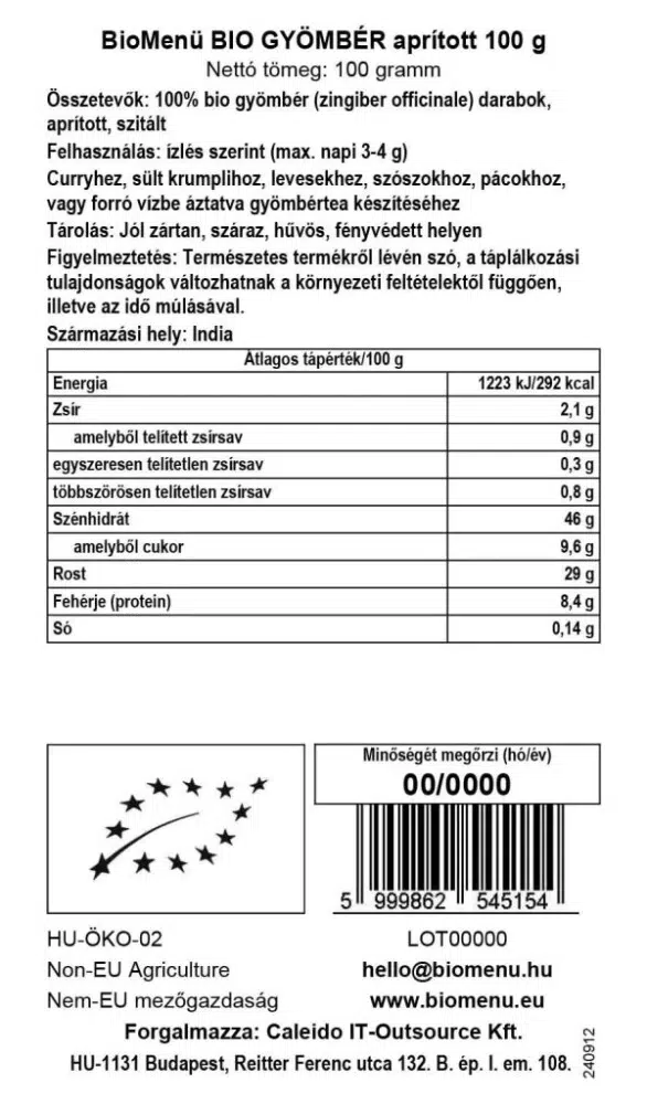 Biomenü Bio Gyömbér aprított - 100g - Image 3 Biomenü Bio Gyömbér aprított - 100g - Image 3