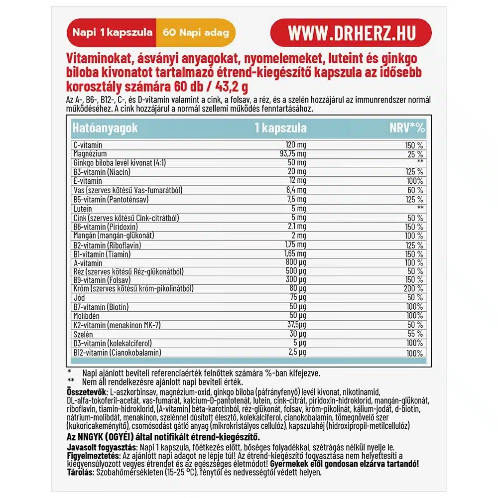 Dr. Herz A-Z 50+ Multivitamin Komplex kapszula Dr. Herz A-Z 50+ Multivitamin Komplex kapszula