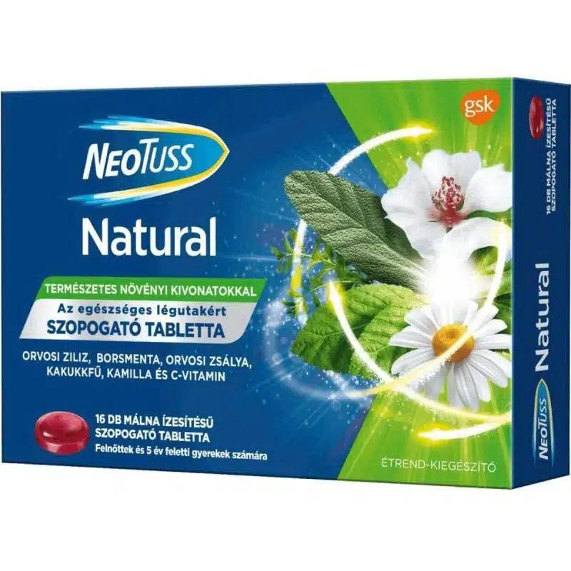 NeoTuss Natural málna ízű szopogató tabletta - 16db NeoTuss Natural málna ízű szopogató tabletta - 16db