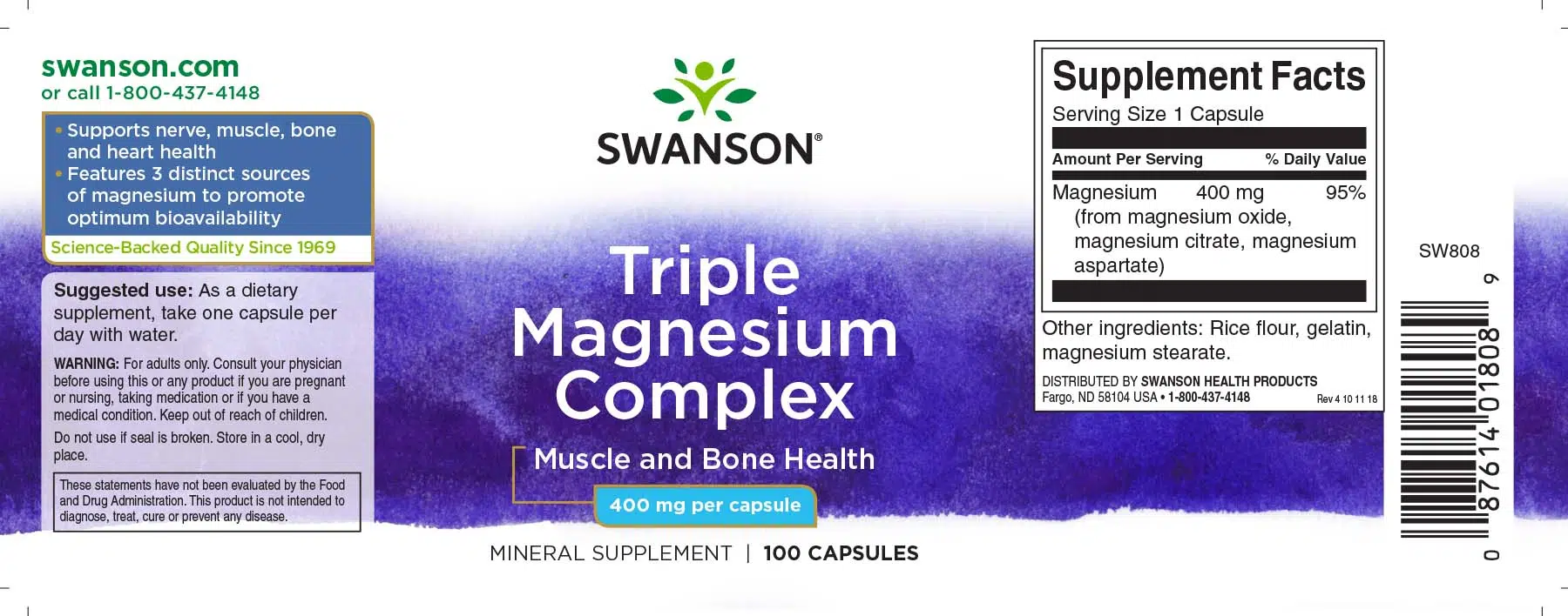 Swanson Tripla Magnézium Komplex kapszula - 100db Swanson Tripla Magnézium Komplex kapszula - 100db