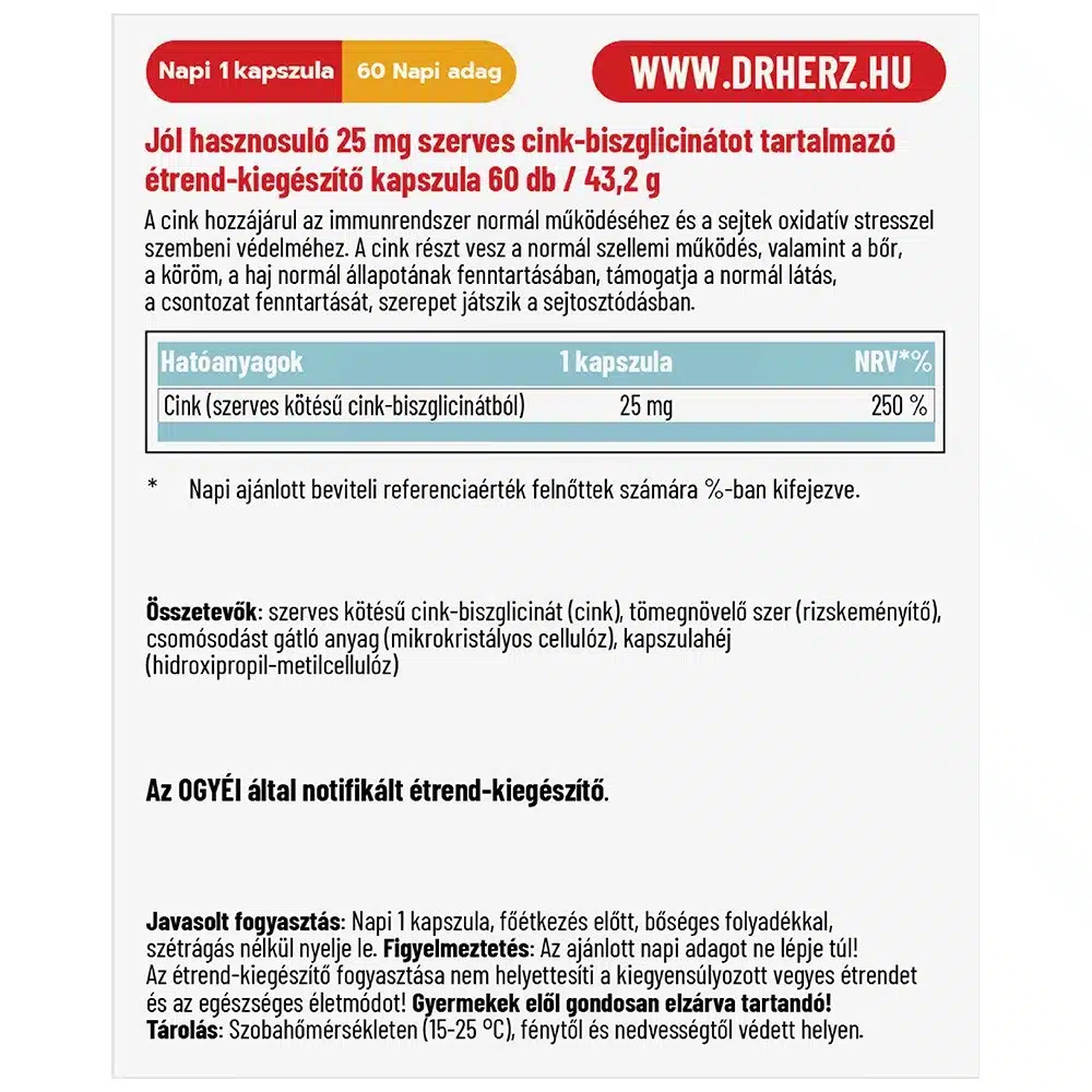 Dr. Herz Cink-Biszglicinát kapszula Dr. Herz Cink-Biszglicinát kapszula