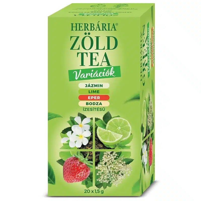 Herbária Zöld tea variációk - jázmin, lime, eper, bodza - 20 filter Herbária Zöld tea variációk - jázmin, lime, eper, bodza - 20 filter