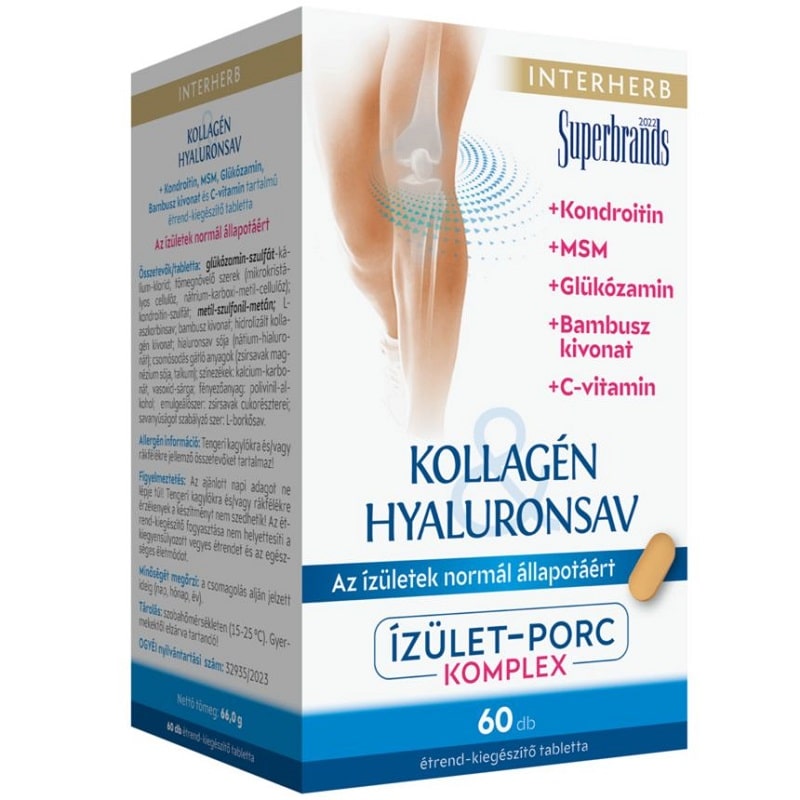 Interherb Kollagén Hyaluronsav Porcépítő tabletta - 60db Interherb Kollagén Hyaluronsav Porcépítő tabletta - 60db