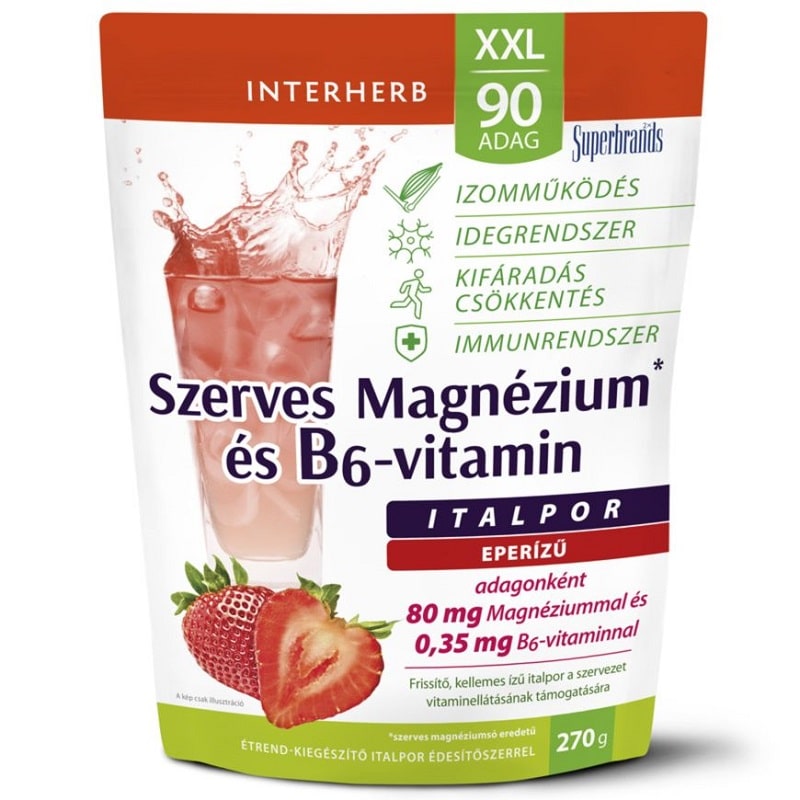 Interherb XXL Szerves Magnézium+B6 epres italpor - 270g Interherb XXL Szerves Magnézium+B6 epres italpor - 270g