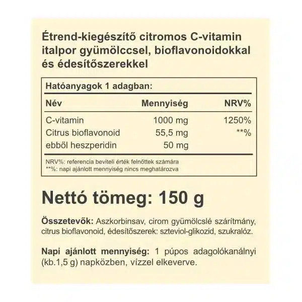 Vitaking Instant C-vitamin 1000mg citrom ízű italpor - 150g - Image 2 Vitaking Instant C-vitamin 1000mg citrom ízű italpor - 150g - Image 2