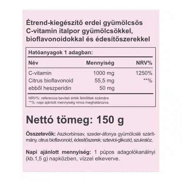Vitaking Instant Supreme C-vitamin 1000mg szeder ízű italpor - 150g - Image 2 Vitaking Instant Supreme C-vitamin 1000mg szeder ízű italpor - 150g - Image 2