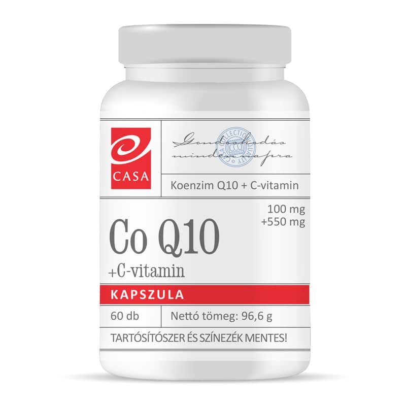 Casa Q10-Koenzim 100 mg + C-vitamin550 mg vegetáriánus kapszula - 60db Casa Q10-Koenzim 100 mg + C-vitamin550 mg vegetáriánus kapszula - 60db