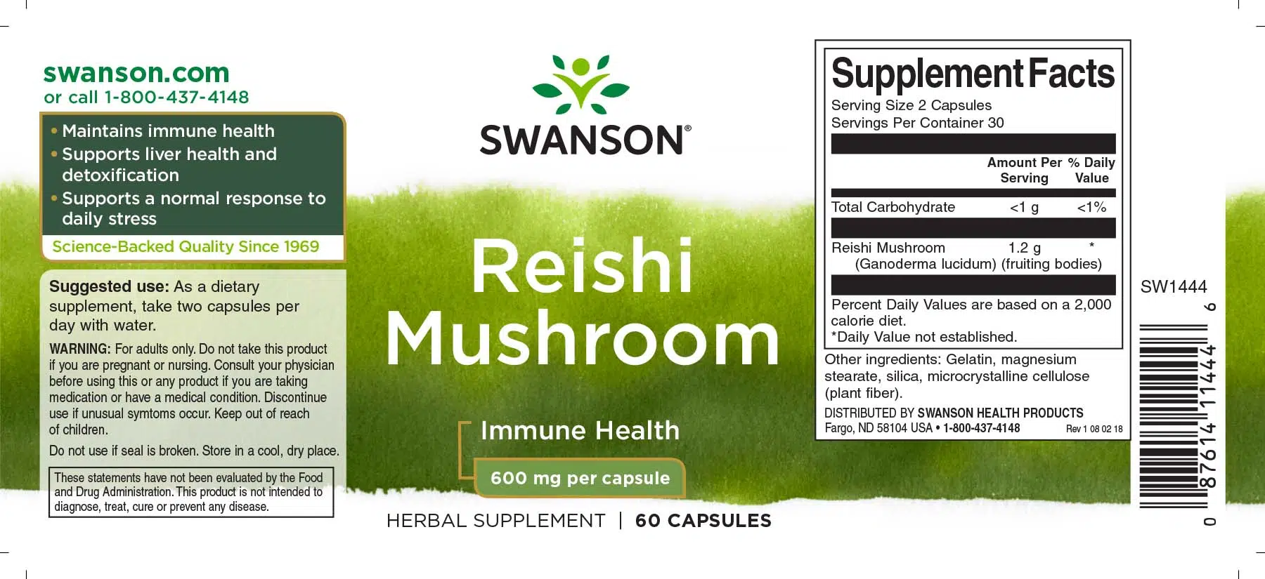 Swanson Reishi (Ganoderma) gomba kapszula - 60db Swanson Reishi (Ganoderma) gomba kapszula - 60db