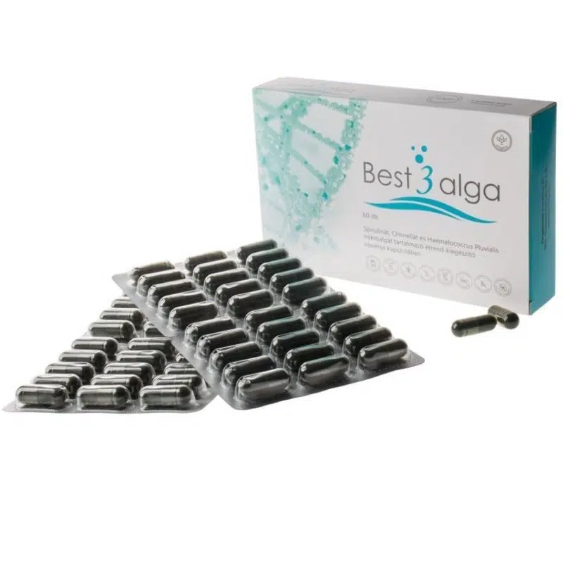 Best3alga Spirulina, Chlorella és Haematococcus Pluvialis alga kapszula Astaxanthinnal Best3alga Spirulina, Chlorella és Haematococcus Pluvialis alga kapszula Astaxanthinnal