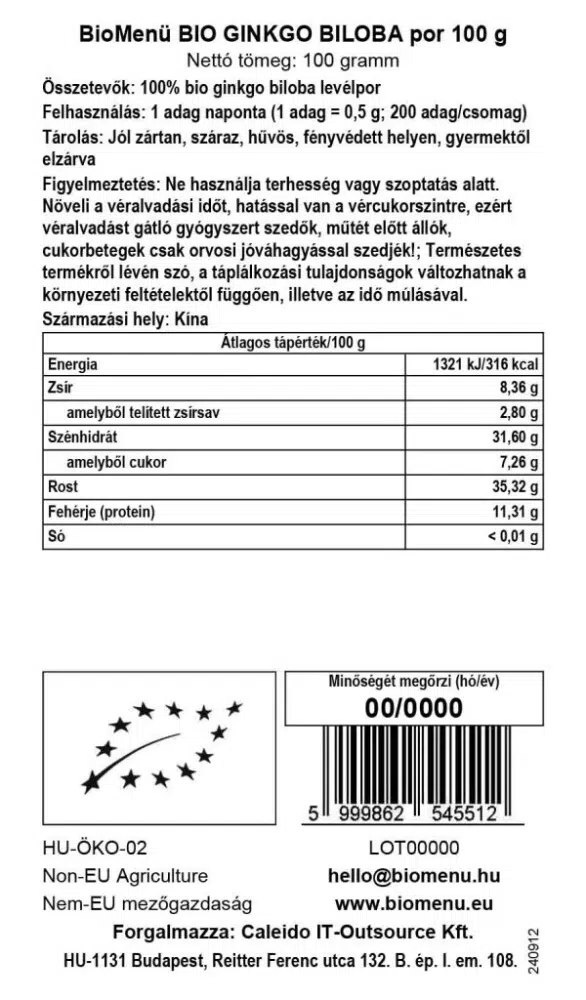 Biomenü Bio Ginkgo Biloba por - 100g - Image 2 Biomenü Bio Ginkgo Biloba por - 100g - Image 2