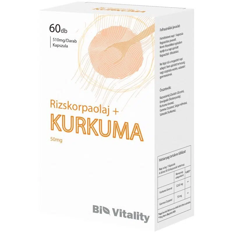Bio Vitality Kurkuma+rizskorpaola lágyzselatin kapszula - 60db Bio Vitality Kurkuma+rizskorpaola lágyzselatin kapszula - 60db