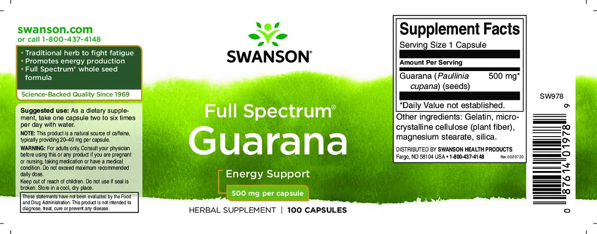 Swanson Full Spectrum Guarana kapszula - 100 Swanson Full Spectrum Guarana kapszula - 100