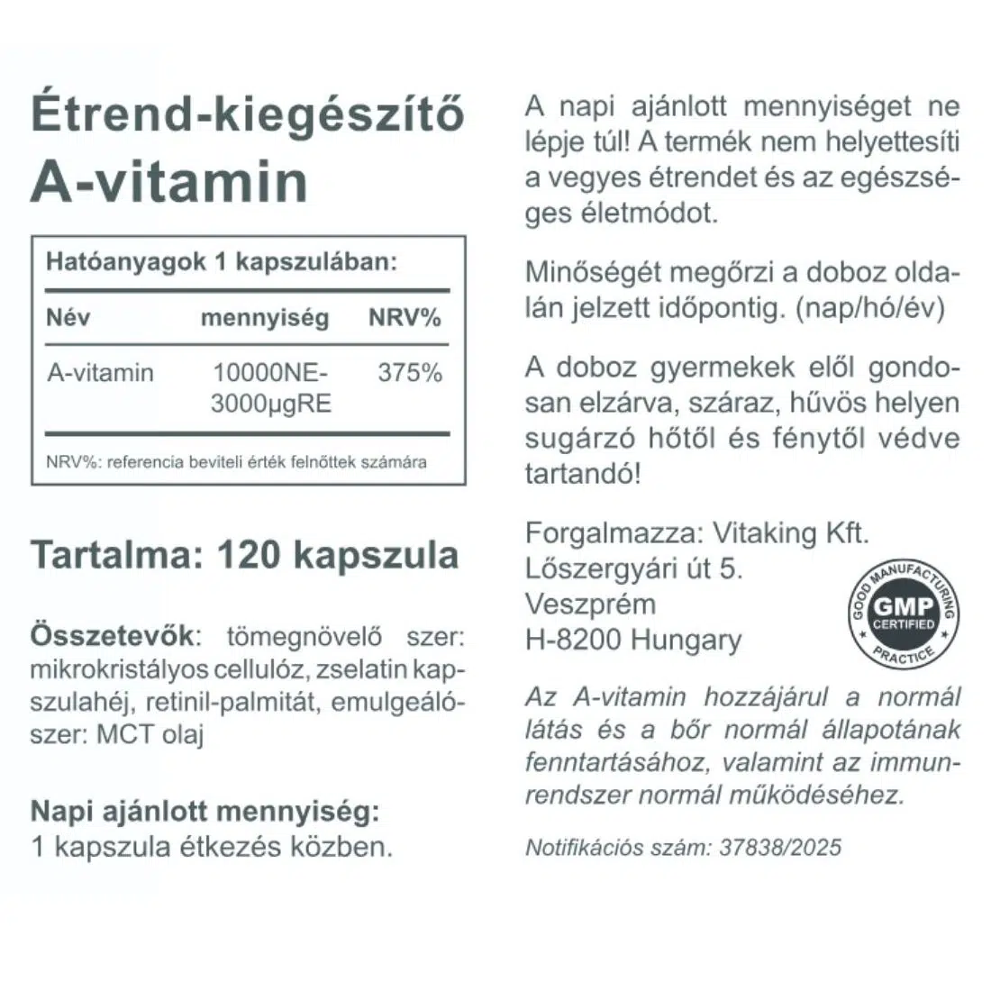 Vitaking A-10000NE vitamin kapszula - 120db - Image 2 Vitaking A-10000NE vitamin kapszula - 120db - Image 2