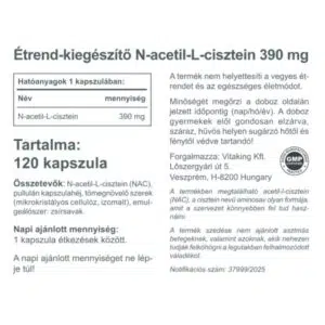 Vitaking NAC-390 N-Acetil L-Cisztein immunerősítő és nyákoldó kapszula - 120