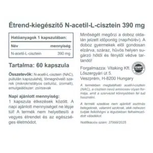 Vitaking NAC-390 N-Acetil L-Cisztein immunerősítő és nyákoldó kapszula - 60