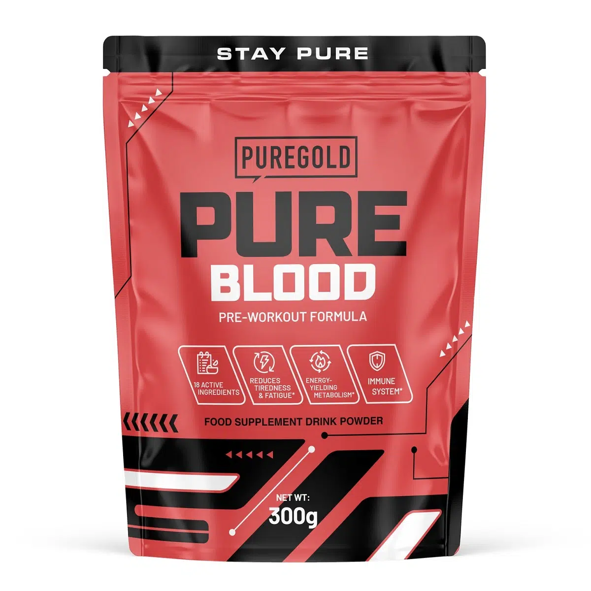 Pure Gold Pure Blood Pre-Workout Tutti Frutti ízű italpor - 300g Pure Gold Pure Blood Pre-Workout Tutti Frutti ízű italpor - 300g