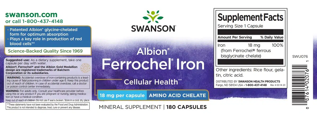Swanson Ferrochel - Vas-biszglicinát kapszula - 180db Swanson Ferrochel - Vas-biszglicinát kapszula - 180db