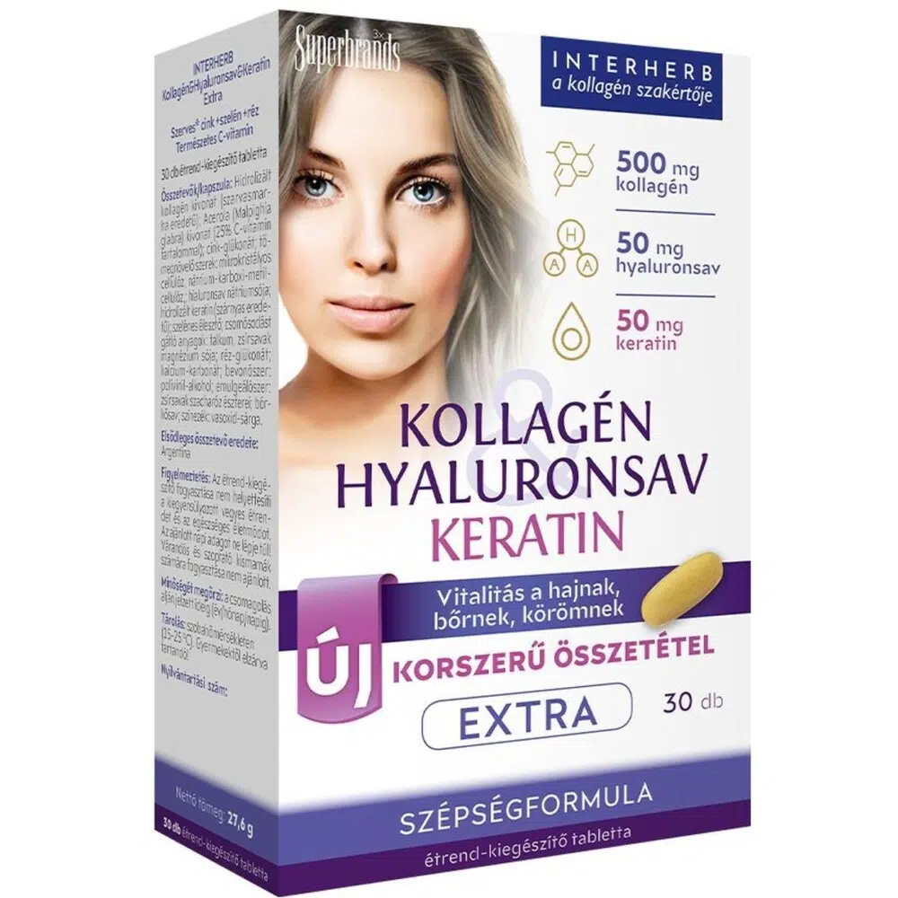 Interherb Kollagén Hyaluronsav Extra tabletta - 30db Interherb Kollagén Hyaluronsav Extra tabletta - 30db