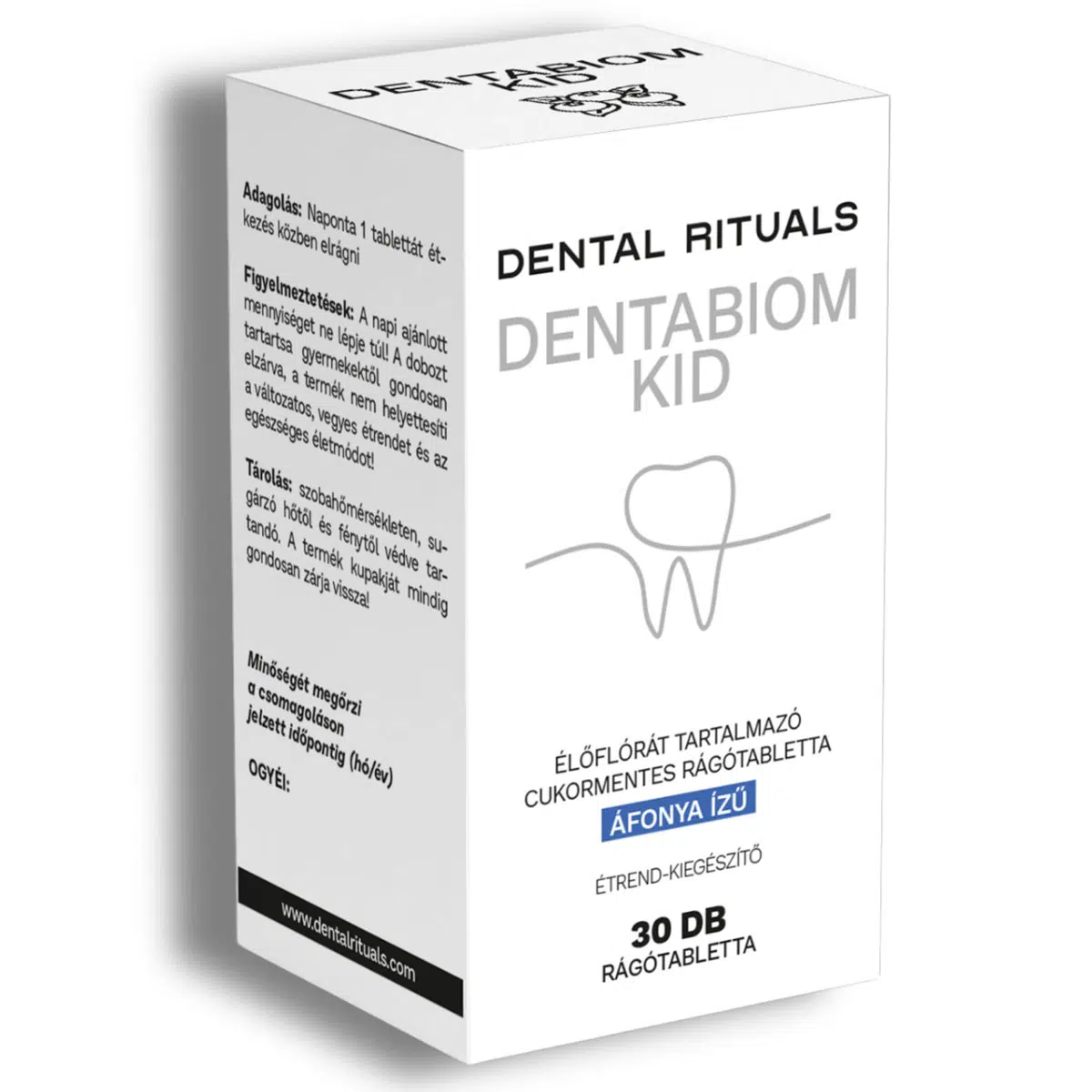 Dental Rituals Dentabiom KID élőflórát tartalmazó áfonya ízű cukormentes rágótabletta - 30db Dental Rituals Dentabiom KID élőflórát tartalmazó áfonya ízű cukormentes rágótabletta - 30db