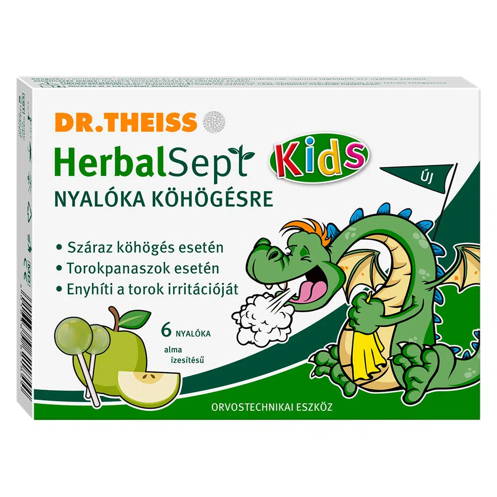 Dr. Theiss Herbalsept alma ízű nyalóka köhögés ellen - 6db Dr. Theiss Herbalsept alma ízű nyalóka köhögés ellen - 6db