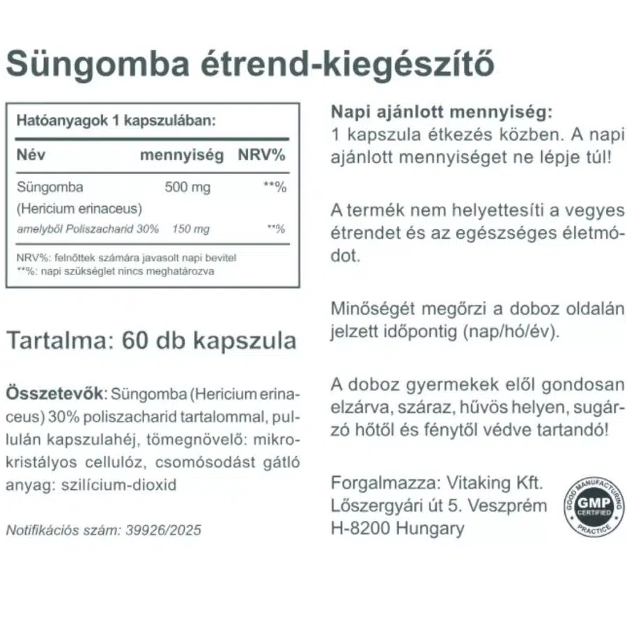 Vitaking Süngomba kapszula - 60db - Image 4 Vitaking Süngomba kapszula - 60db - Image 4