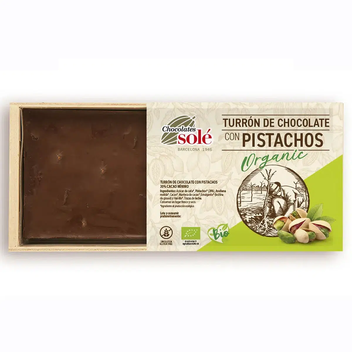 Chocolates Solé Bio csokoládés Nugát pisztáciával - 200g Chocolates Solé Bio csokoládés Nugát pisztáciával - 200g