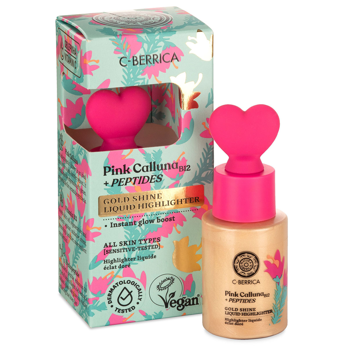 Natura Siberica C-Berrica Pink Calluna Aranyfényű folyékony highlighter – 30ml