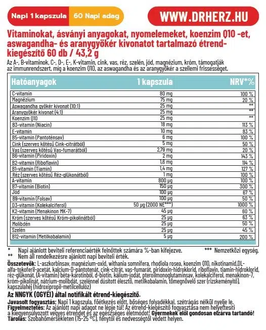 Dr. Herz Multivitamin Aktív kapszula - 60db - Image 2 Dr. Herz Multivitamin Aktív kapszula - 60db - Image 2