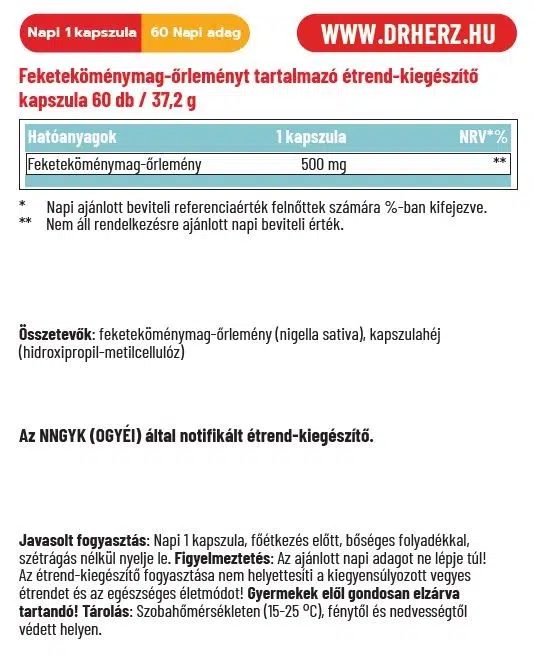 Dr. Herz Feketeköménymag 500mg kapszula - 60db - Image 2 Dr. Herz Feketeköménymag 500mg kapszula - 60db - Image 2