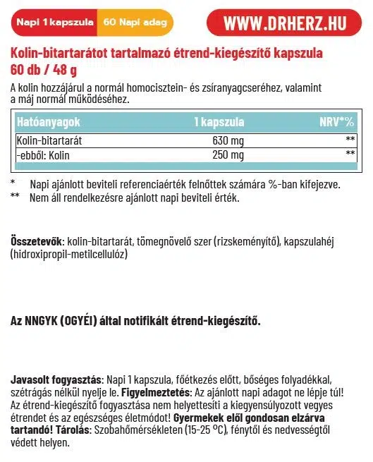 Dr. Herz Kolin-bitartarát kapszula - 60db - Image 2 Dr. Herz Kolin-bitartarát kapszula - 60db - Image 2