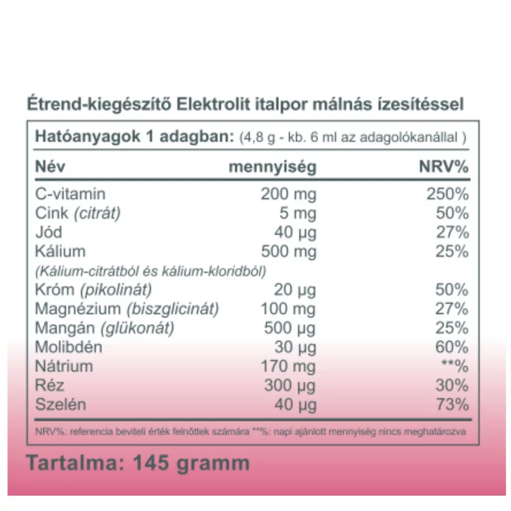 Vitaking Elektrolit málna ízű italpor - 145g - Image 3 Vitaking Elektrolit málna ízű italpor - 145g - Image 3