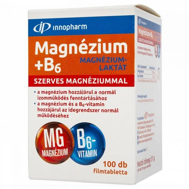 InnoPharm Magnézium-laktát + B6 filmtabletta 100db InnoPharm Magnézium-laktát + B6 filmtabletta 100db