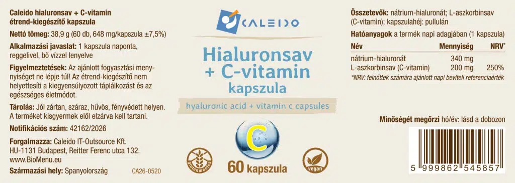 Caleido Hialuronsav + C-vitamin kapszula Caleido Hialuronsav + C-vitamin kapszula